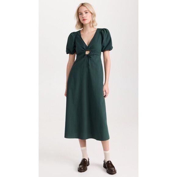 Madewell puff sleeve midi dress with cutout - Picture 1 of 5